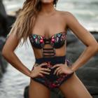 Floral Print Cut Out Strapless Swimsuit