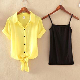 Short-sleeve Chiffon Shirt + Camisole Top Set