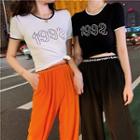 Short-sleeve Contrast Trim Number T-shirt / Letter Trim Harem Pants