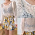 Drop-shoulder See-through Knit Top