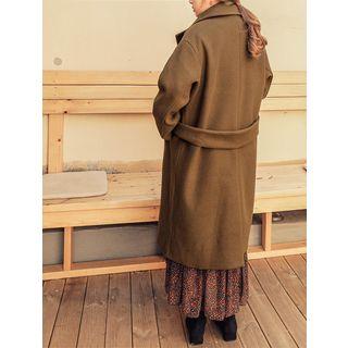 Double-breasted Wool Blend Coat With Tie Belt
