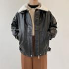 Faux Leather Fleece Zipped Jacket