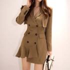 Long-sleeve Ruffle Hem Mini Sheath Coat Dress