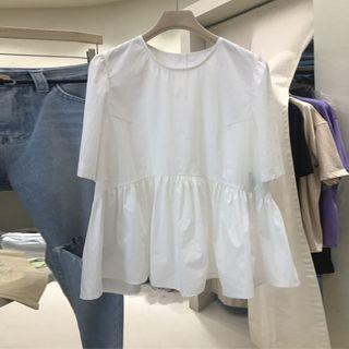 Plain Round-neck Short-sleeve Blouse