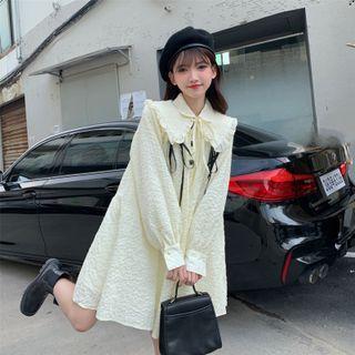 Long-sleeve Ribbon Mini Shift Dress Yellow - One Size