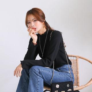 Mock-neck Lettuce-edge Rib Top