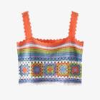 Color Block Crochet Cropped Tank Top Orange - One Size