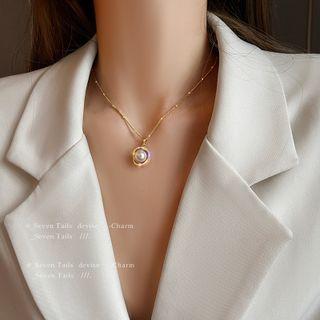 Rhinestone Faux Pearl Pendant Necklace Pearl - Gold - One Size