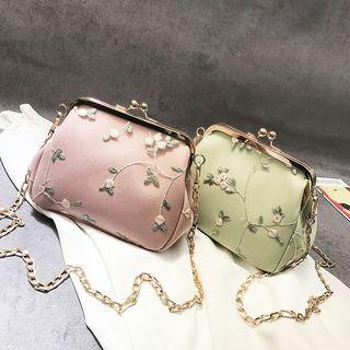 Embroidered Kiss Lock Crossbody Bag