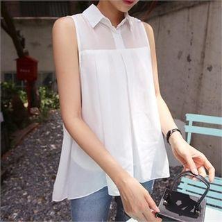 Half-placket Sleeveless Chiffon Blouse