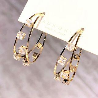 Rhinestone Alloy Open Hoop Earring 1 Pair - As Shown In Figure - One Size