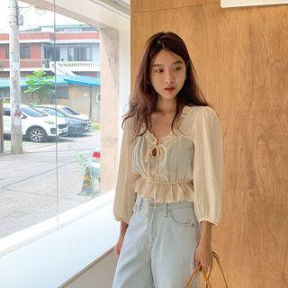 Frilled Cropped Peplum Blouse