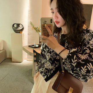 Embroidered Cropped Blouse Black - One Size