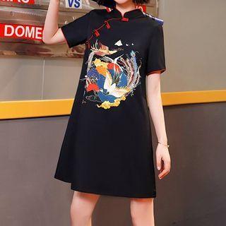 Print Short-sleeve Mini Qipao