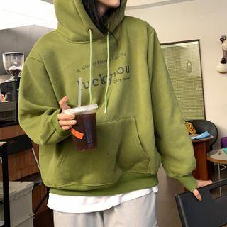 Lettering Print Hoodie Green - One Size