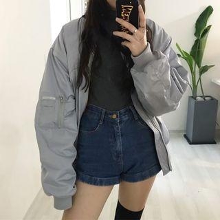 Padded Bomber Jacket Light Gray - One Size