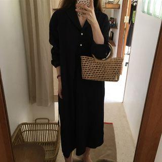 V-neck Long-sleeve Midi Dip-back Shirt Dress