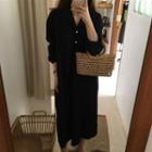 V-neck Long-sleeve Midi Dip-back Shirt Dress