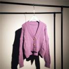V-neck Cut-out Bat Sleeve Knitted Cardigan
