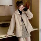 Long Sleeve Plain Top / Fleece Jacket / Plaid Mini A-line Skirt