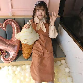 Set : Sleeveless Dress + Long-sleeve Blouse