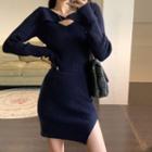 Cutout Sweater / Mini Fitted Skirt