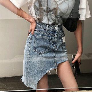 Asymmetrical Hem Mini Denim Skirt