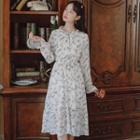 Floral Tie-neck Long Sleeve Dress