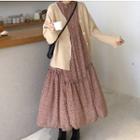 Twist Knit Cardigan / Long-sleeve Floral Midi Dress