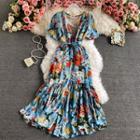V-neck Floral Short-sleeve Maxi Dress