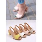 Open-toe Two-tone Sling-back Pumps