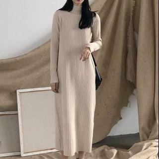 Long-sleeve High-neck Knit Maxi Dress
