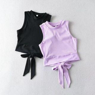 Plain Cross-strap Tie-waist Crop Tank Top