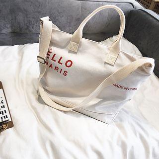 Lettering Canvas Tote Bag With Shoulder Strap