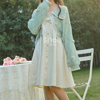 Spaghetti Strap A-line Dress / Sailor Collar Cardigan