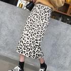 Leopard Print Midi H-line Knit Skirt