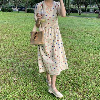 Short-sleeve Floral Printed Maxi Skirt