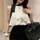 Sleeveless Contrast Trim Blouse / Hot Pants