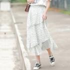 Patterned Midi Chiffon Tiered Skirt