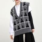 Cartoon Print Knit Vest Gray - One Size