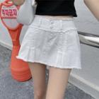 High-waist Ripped A-line Denim Mini Skirt