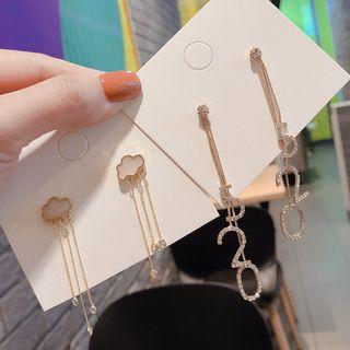 Cloud Fringed Earring / Rhinestone Number Drop Earring