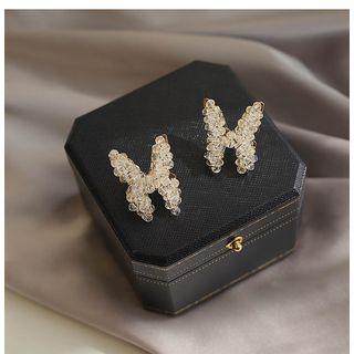 Faux Crystal Butterfly Earring 1 Pair - 925silver Earring - One Size