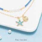 Alloy Shell & Starfish Pendant Layered Choker Chocker - Starfish & Shell - Sky Blue - One Size