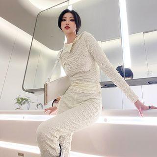 Set: Long-sleeve Textured Top + Pants