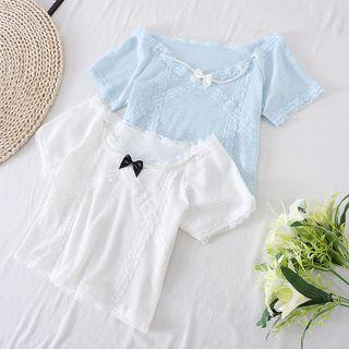 Lace Pearl Bow Knit Top