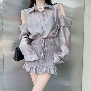 Cold-shoulder Cropped Blouse / Mini Pencil Skirt