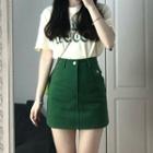 High Waist Plain Denim Mini Fitted Skirt