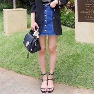 Buttoned Front Denim Miniskirt
