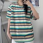 Short-sleeve Striped T-shirt Stripes - Pink & Blue - One Size